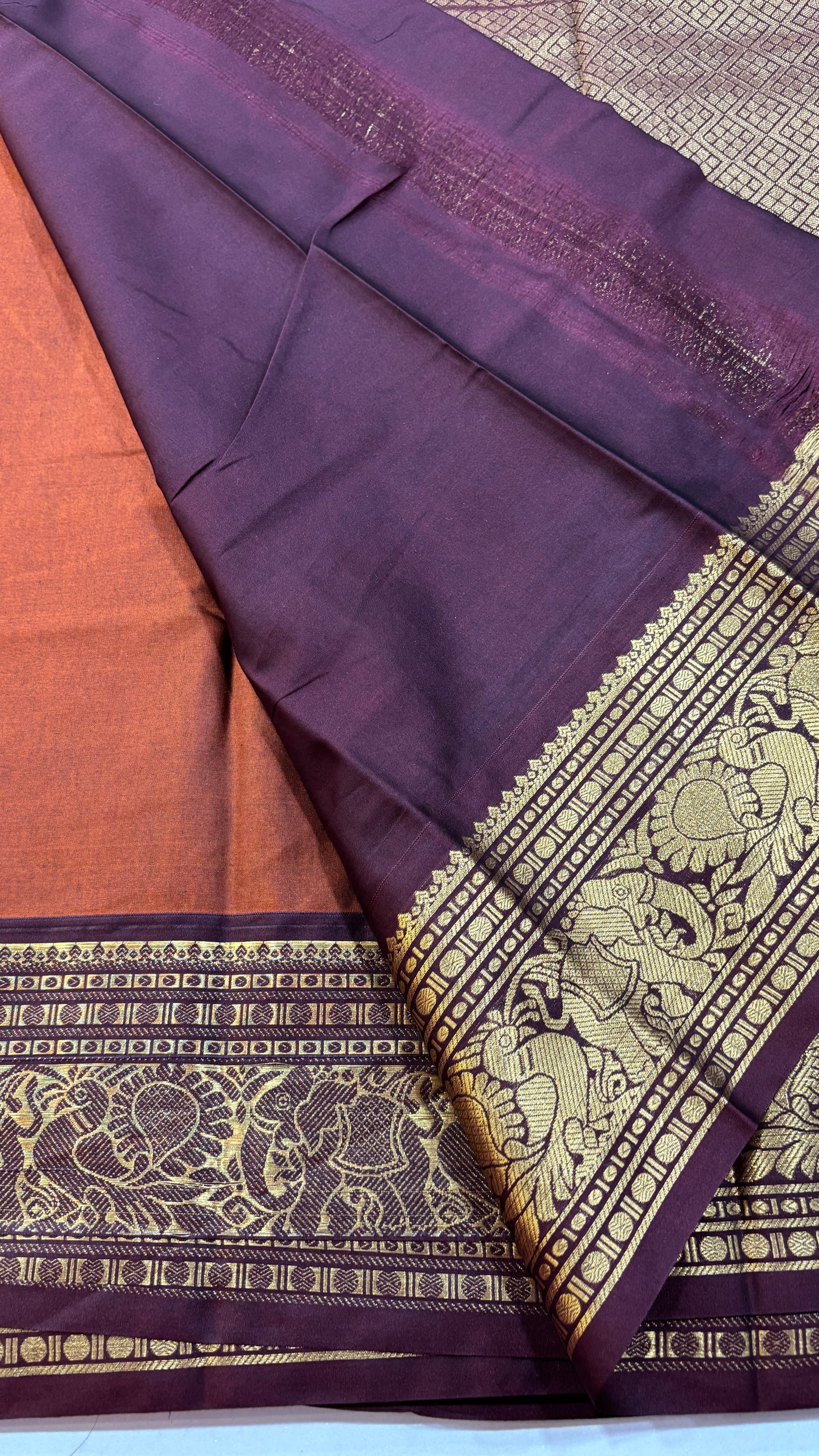 Semi Gadwal Rust Orange with Brown Saree