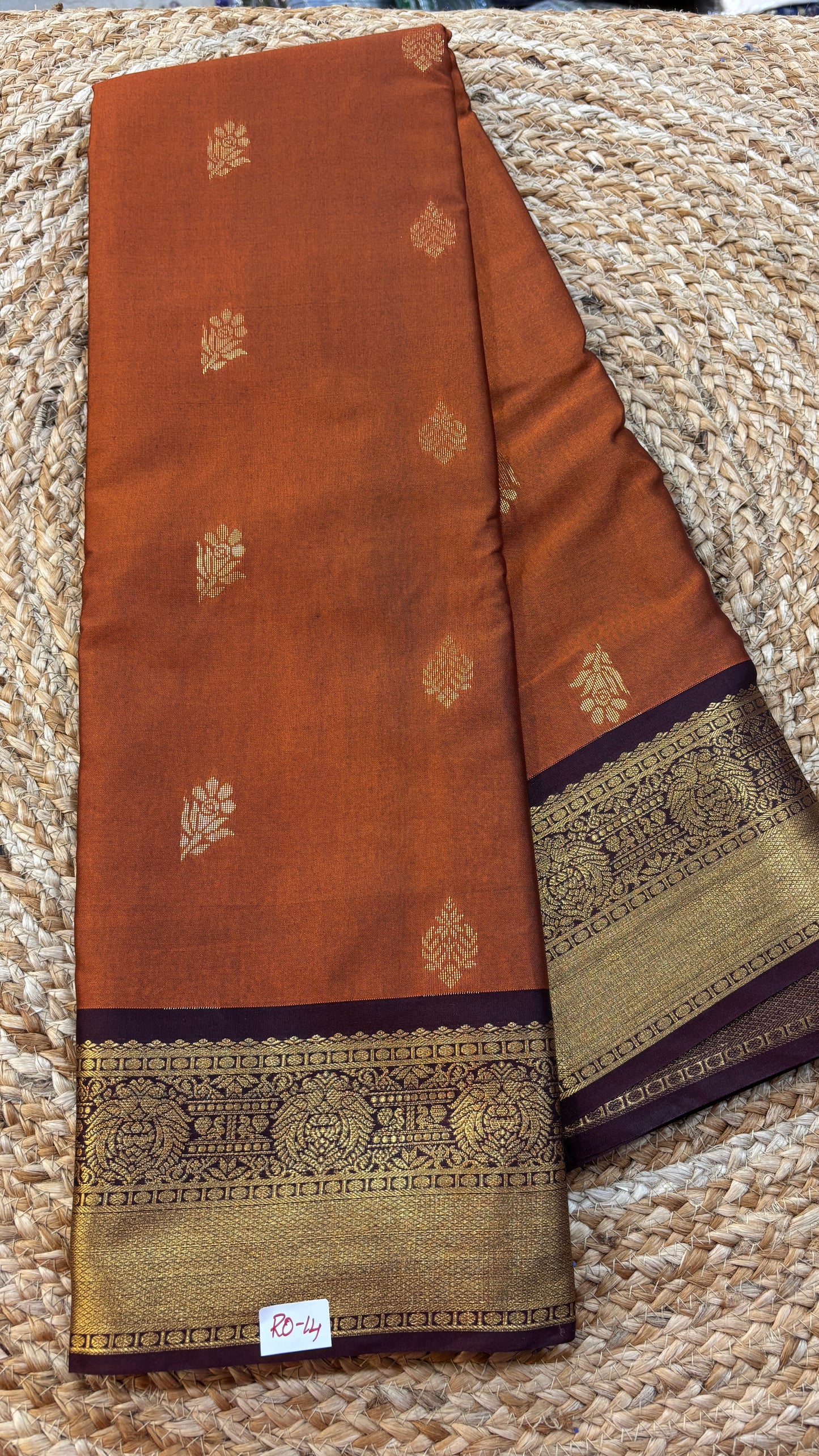 Semi Gadwal Rust Orange with Brown Saree