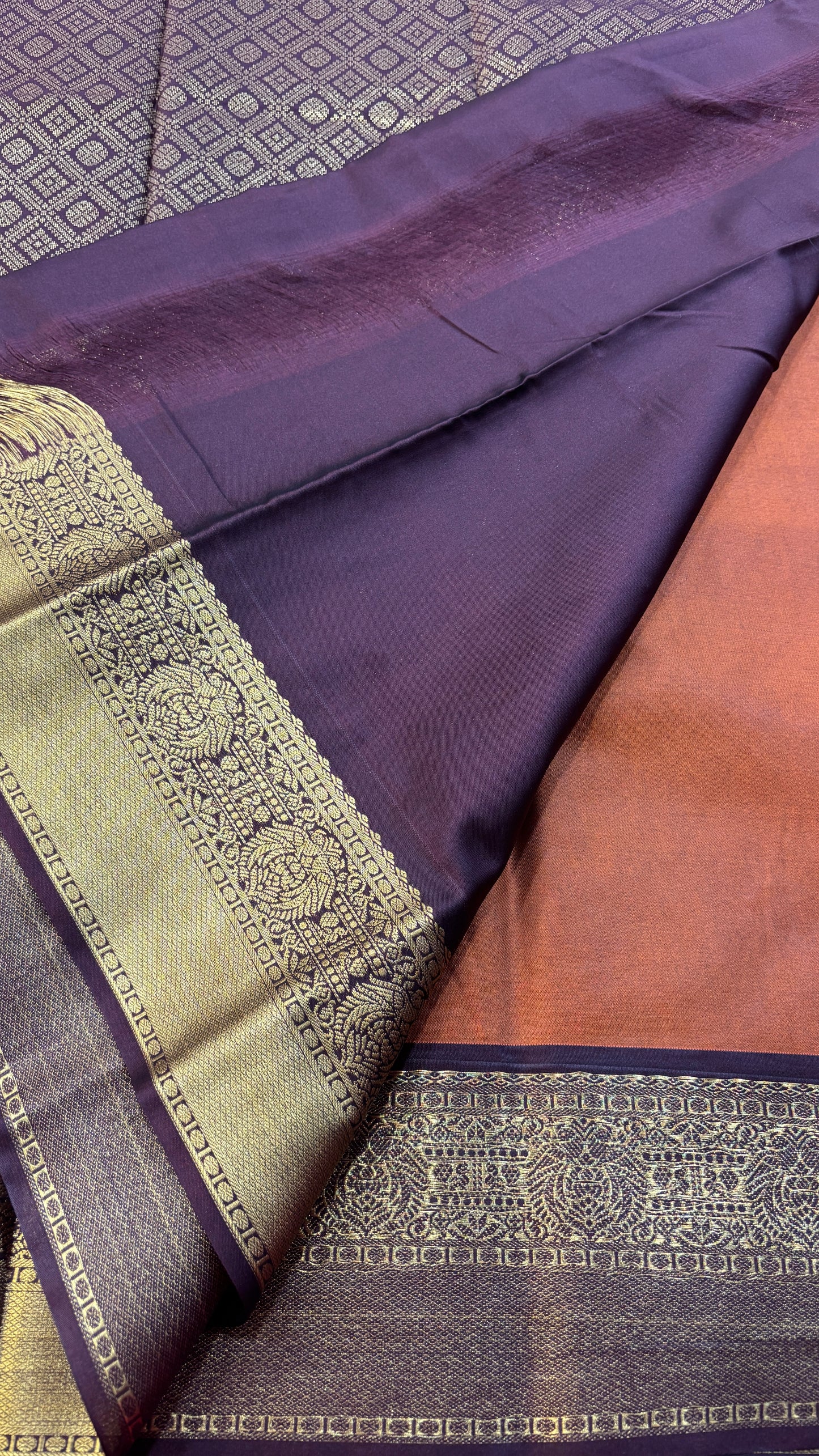 Semi Gadwal Rust Orange with Brown Saree