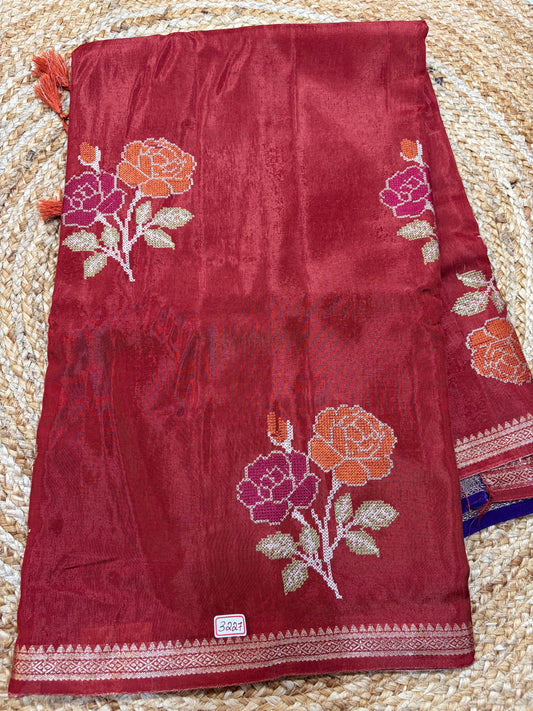 Russian Crepe Pettitpoint Embroidery Saree