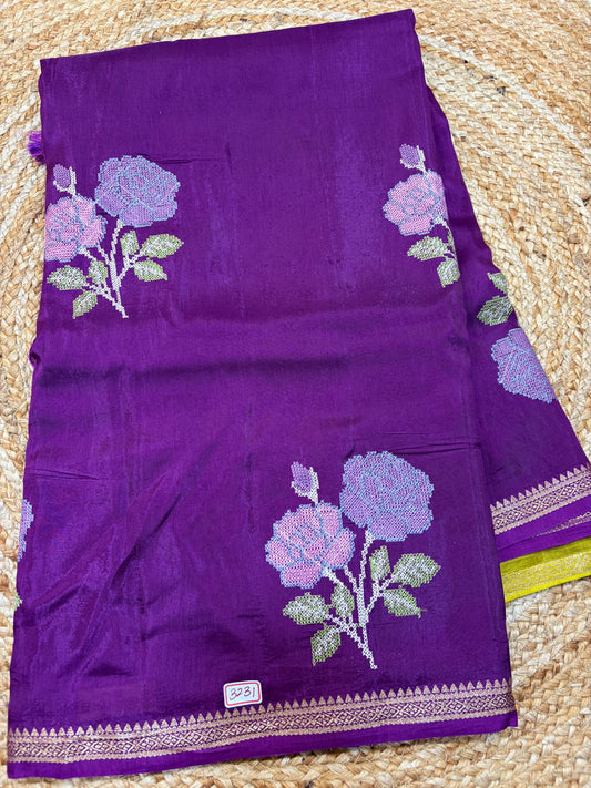 Russian Crepe Pettitpoint Embroidery Saree