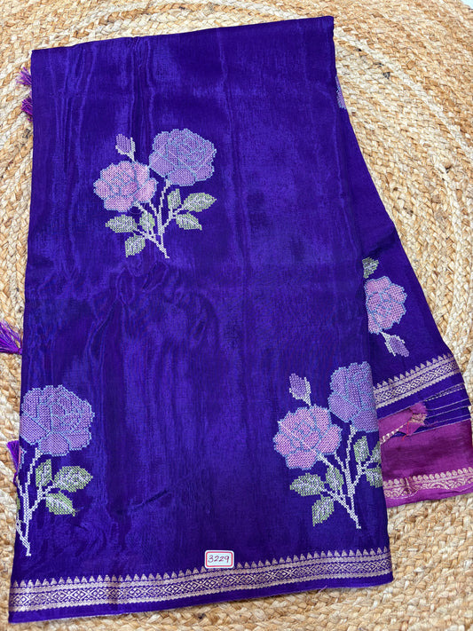 Russian Crepe Pettitpoint Embroidery Saree