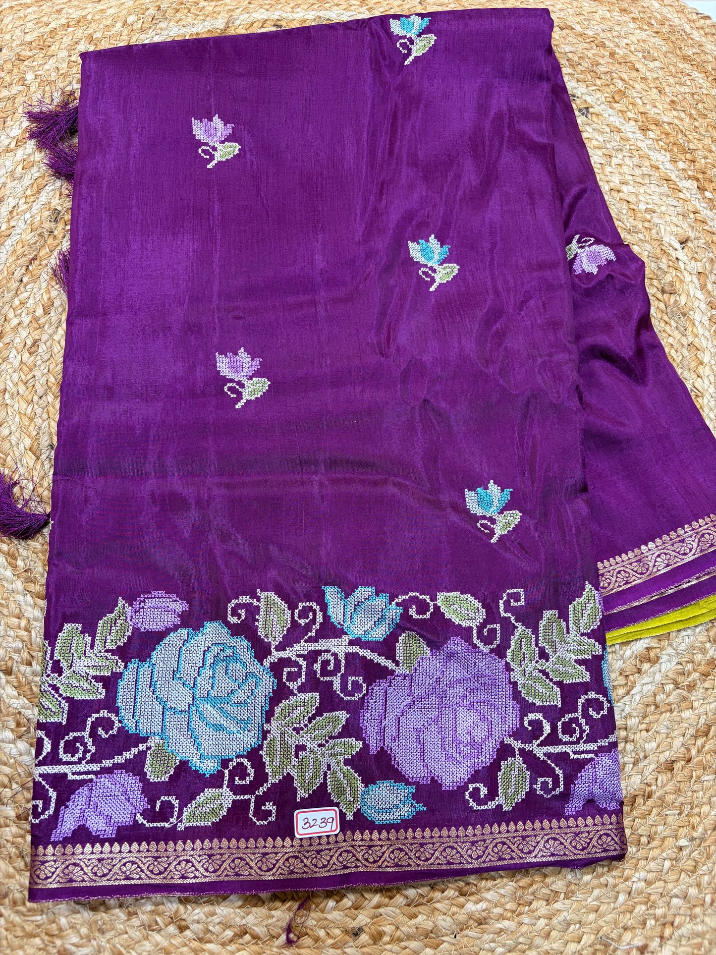 Russian Crepe Pettitpoint Embroidery Saree