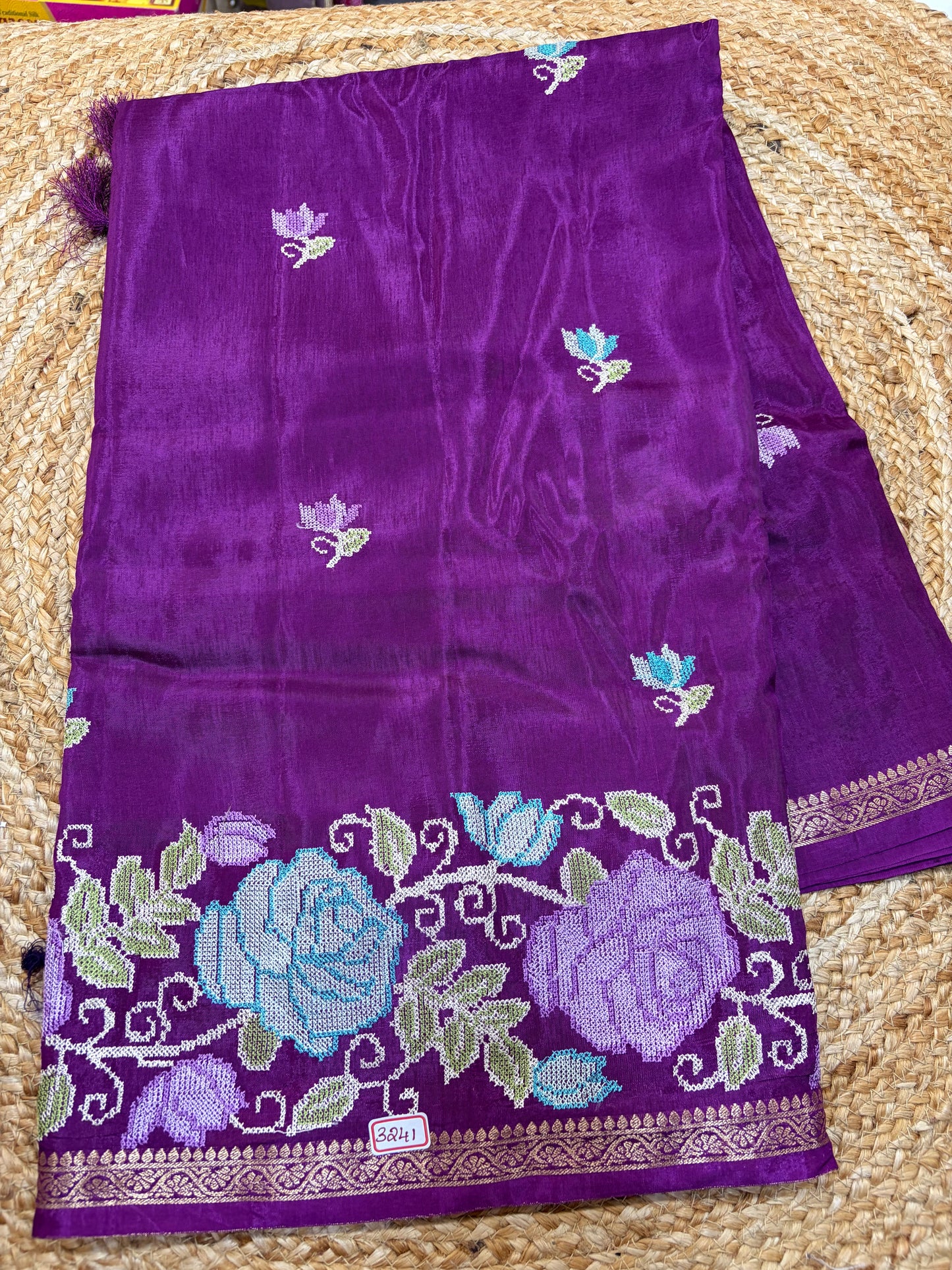 Russian Crepe Pettitpoint Embroidery Saree