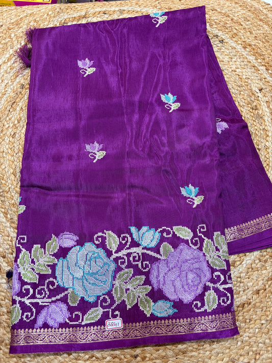 Russian Crepe Pettitpoint Embroidery Saree