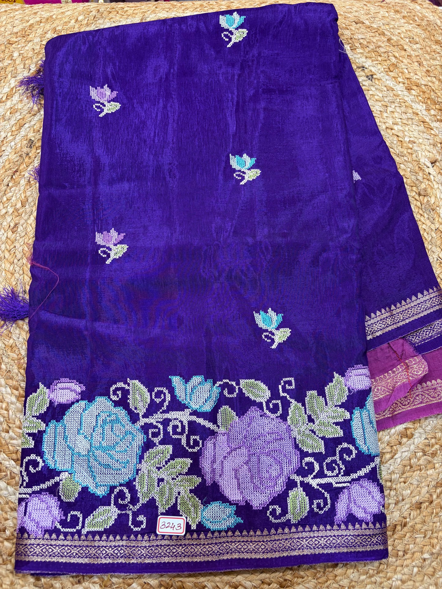 Russian Crepe Pettitpoint Embroidery Saree