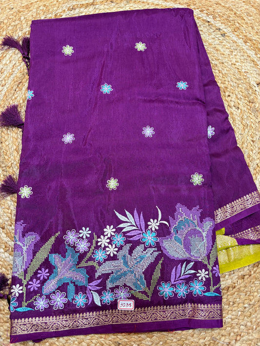 Russian Crepe Pettitpoint Embroidery Saree