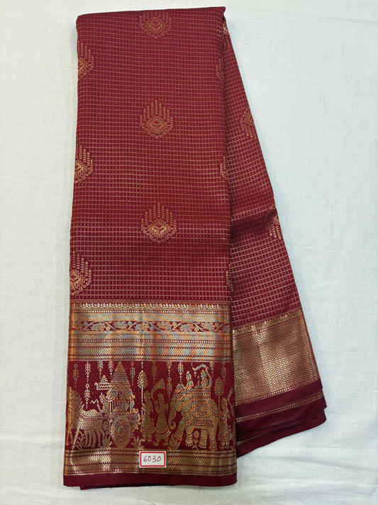 Semi Kanchi Pattu saree - Maroon Red