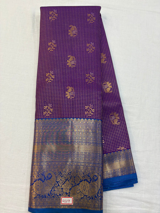 Semi Kanchi Pattu saree - Purple with Royal Blue Border