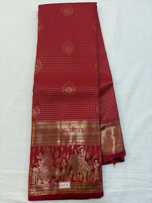 Semi Kanchi Pattu saree - Self Red Saree