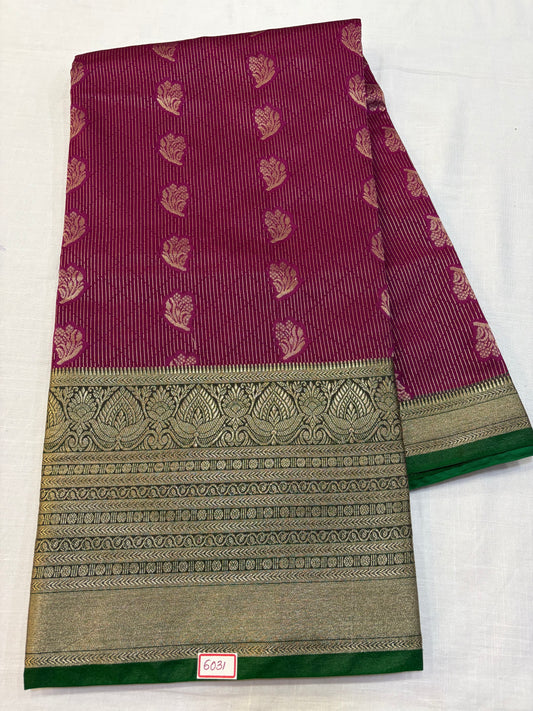 Semi Uppada Saree - Wine with Green border