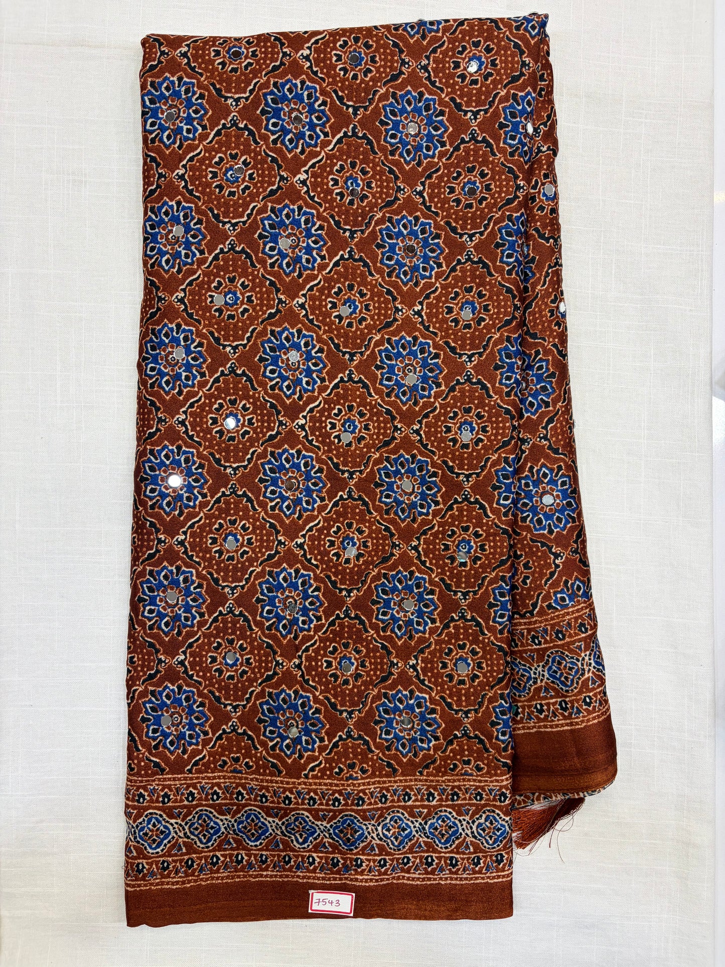 Ajrakh Mirror work Saree