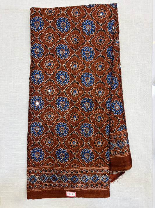 Ajrakh Mirror work Saree