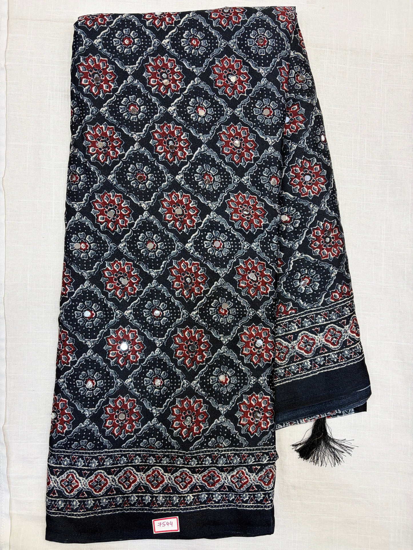 Ajrakh Mirror work Saree