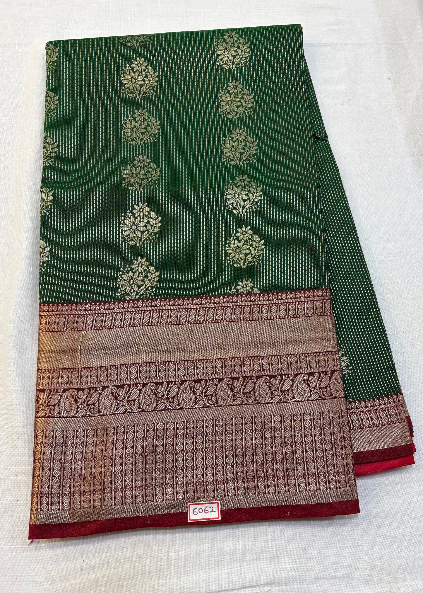 Semi Uppada Saree Dark green with Maroon