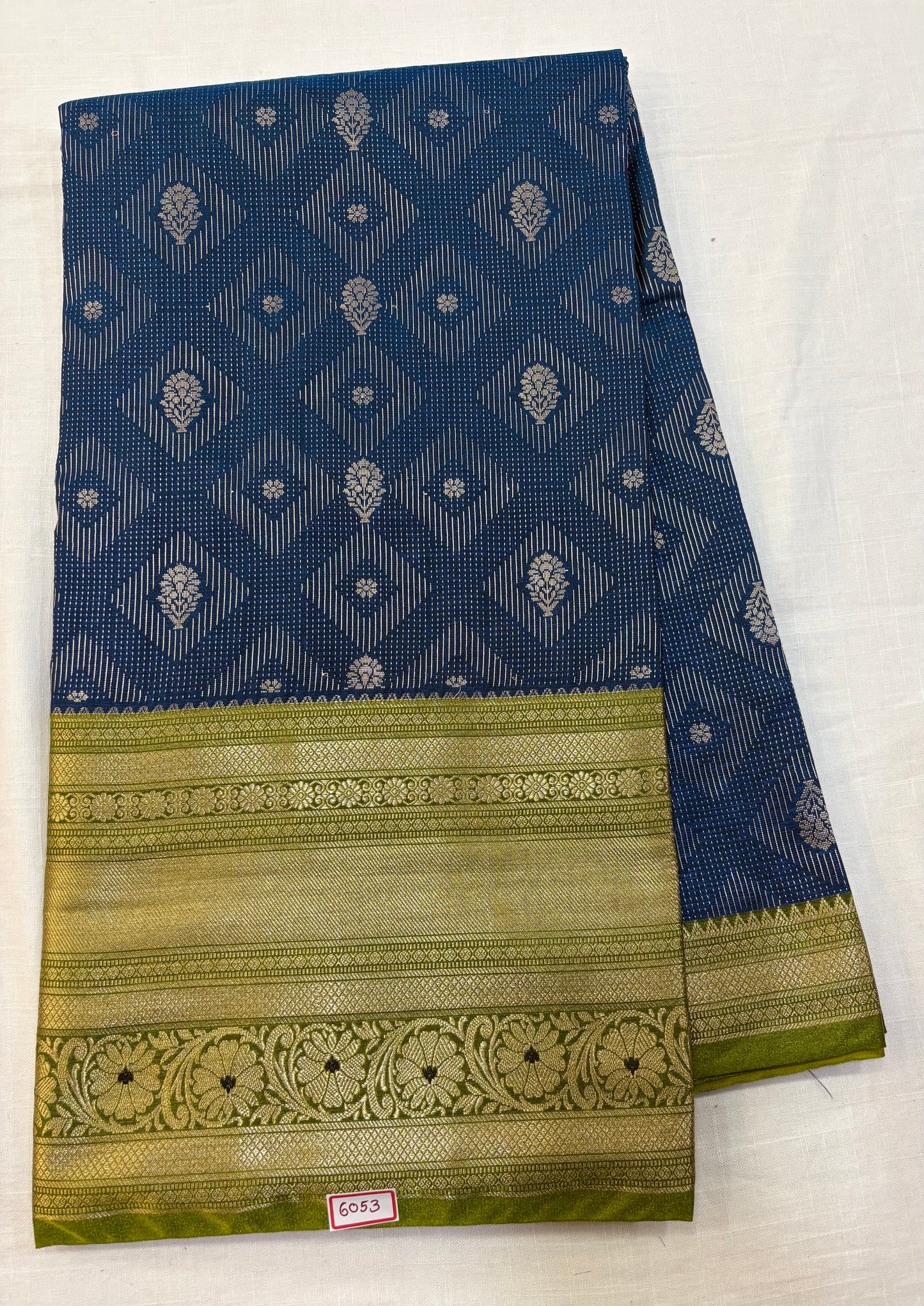 Semi Uppada Saree Peacock blue with Green borders