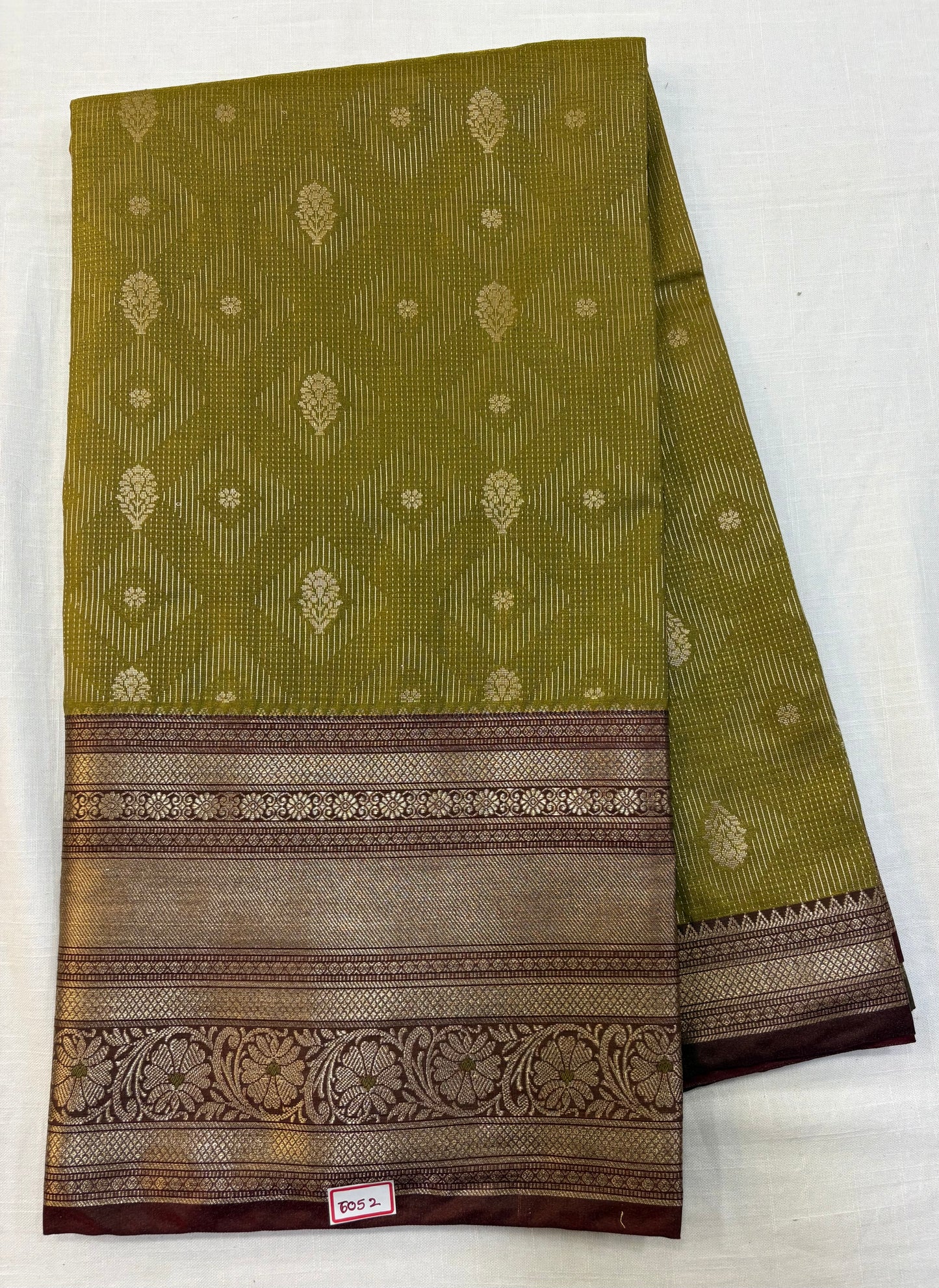Semi Uppada Saree Dry Mehandi green with maroon bordes