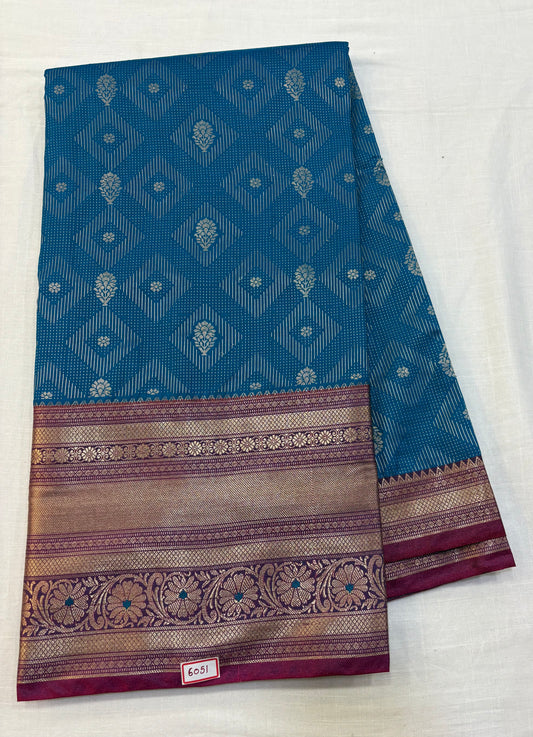 Semi Uppada Saree Blue with Pink Border