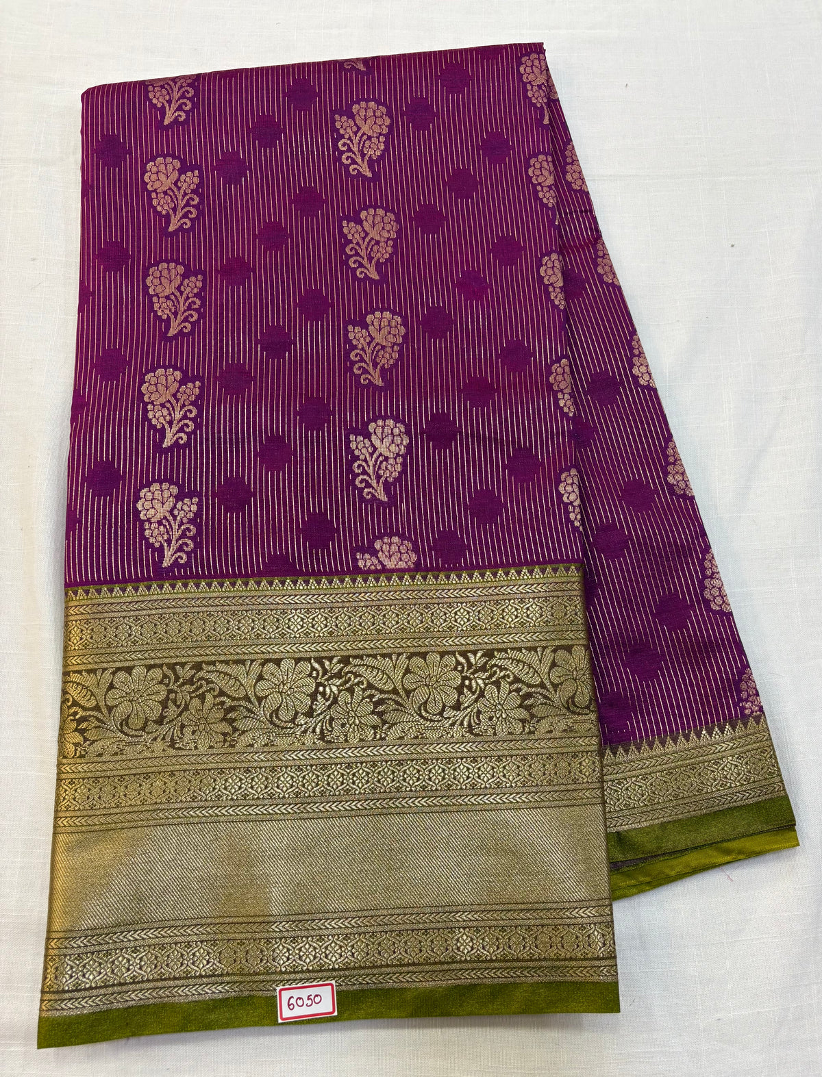 Semi Uppada Saree Dark wine with Green border