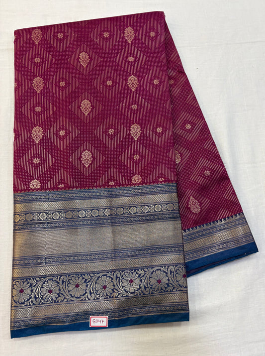 Semi Uppada Saree Dark maroon with Blue