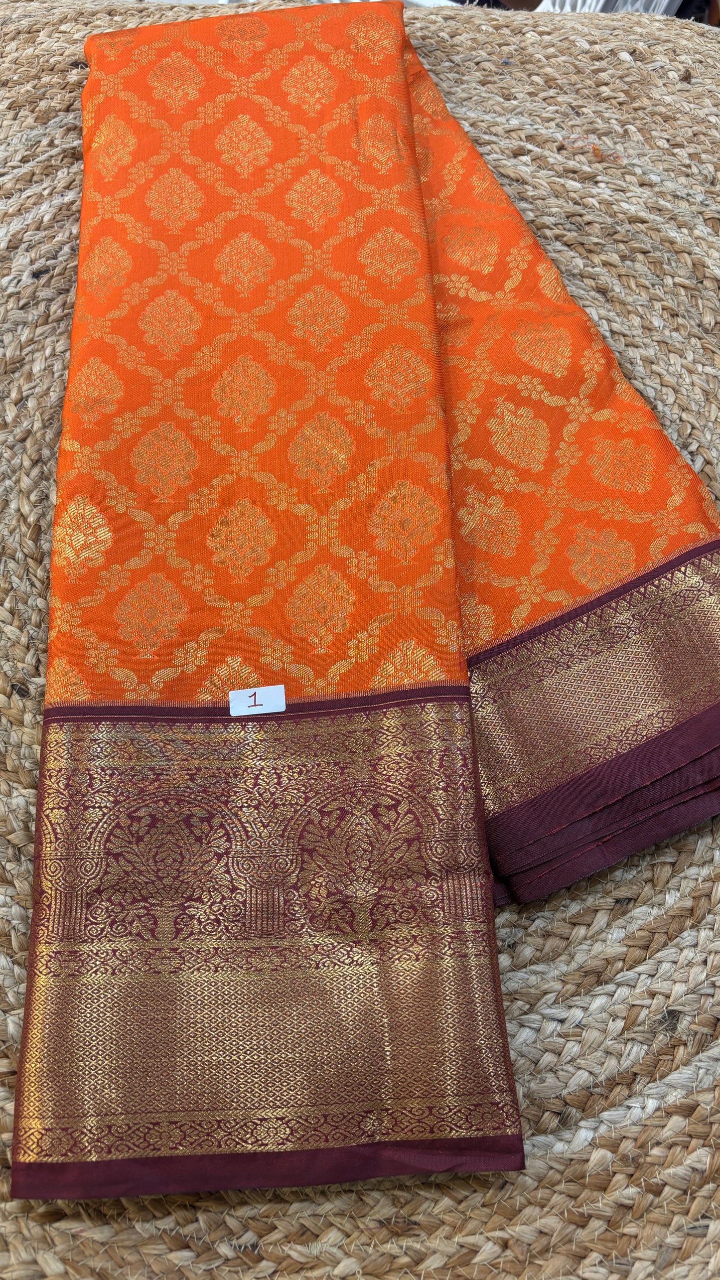 Semi Kanchi Orange Brown Borders