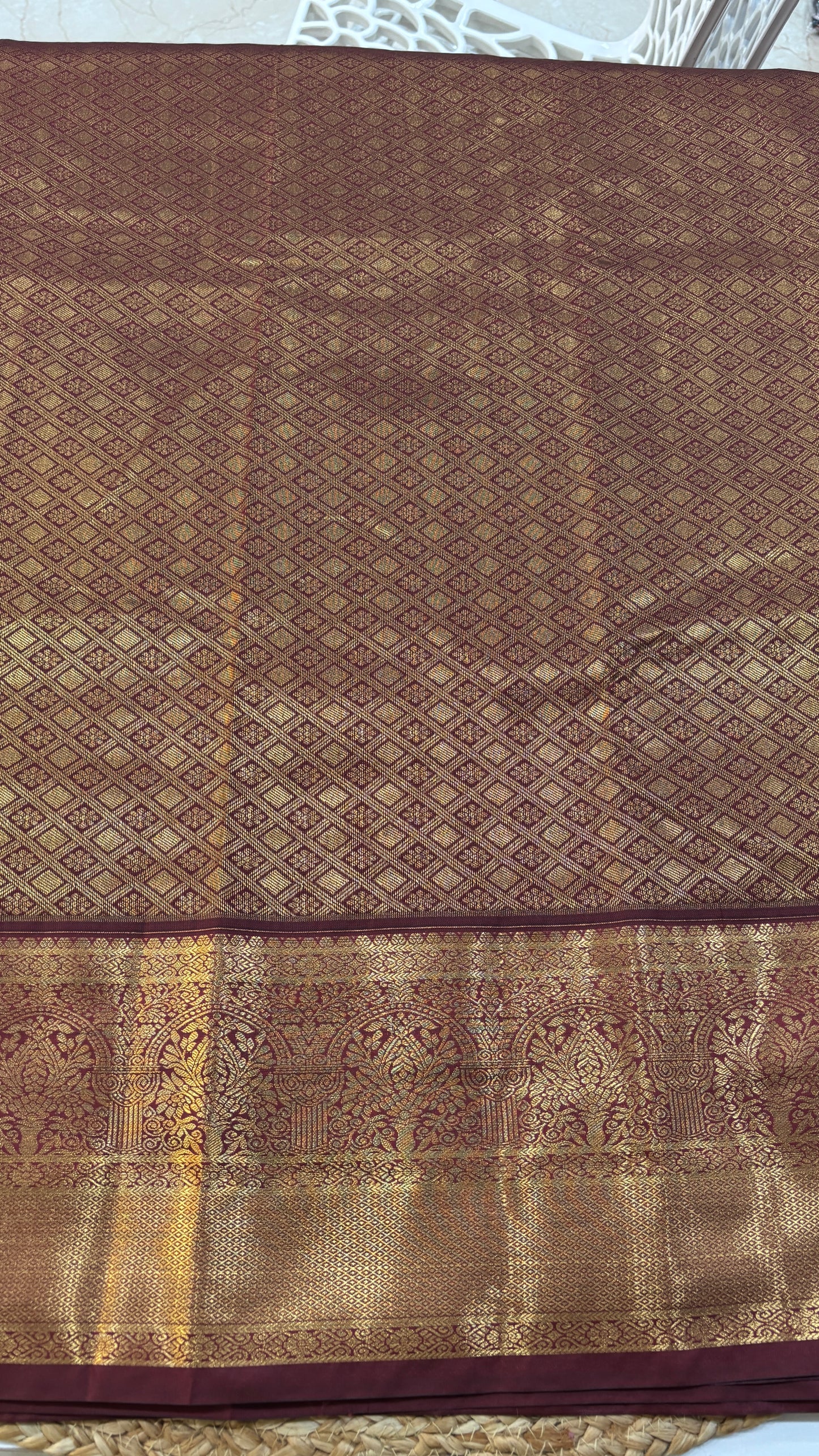Semi Kanchi Orange Brown Borders
