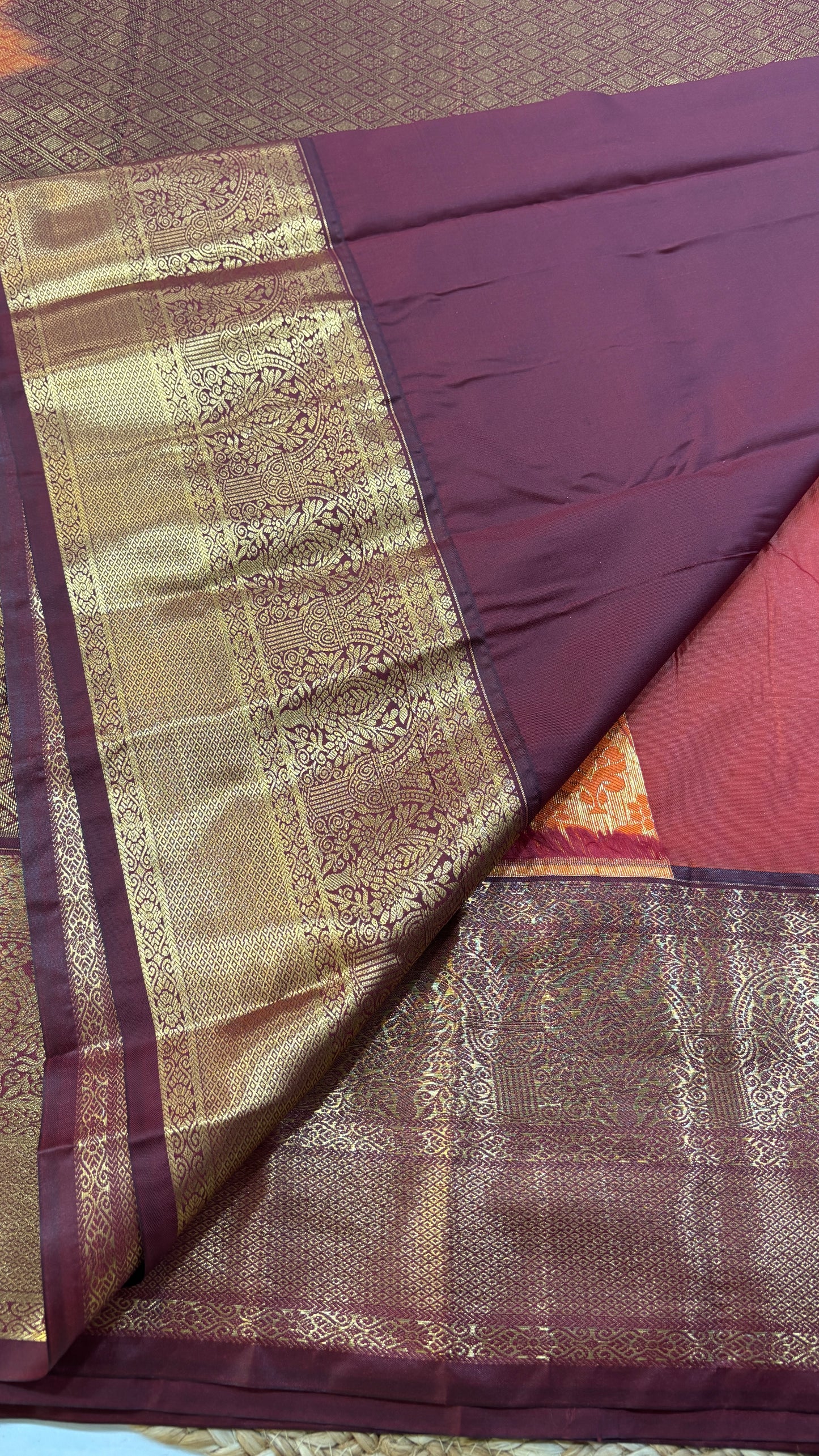 Semi Kanchi Orange Brown Borders