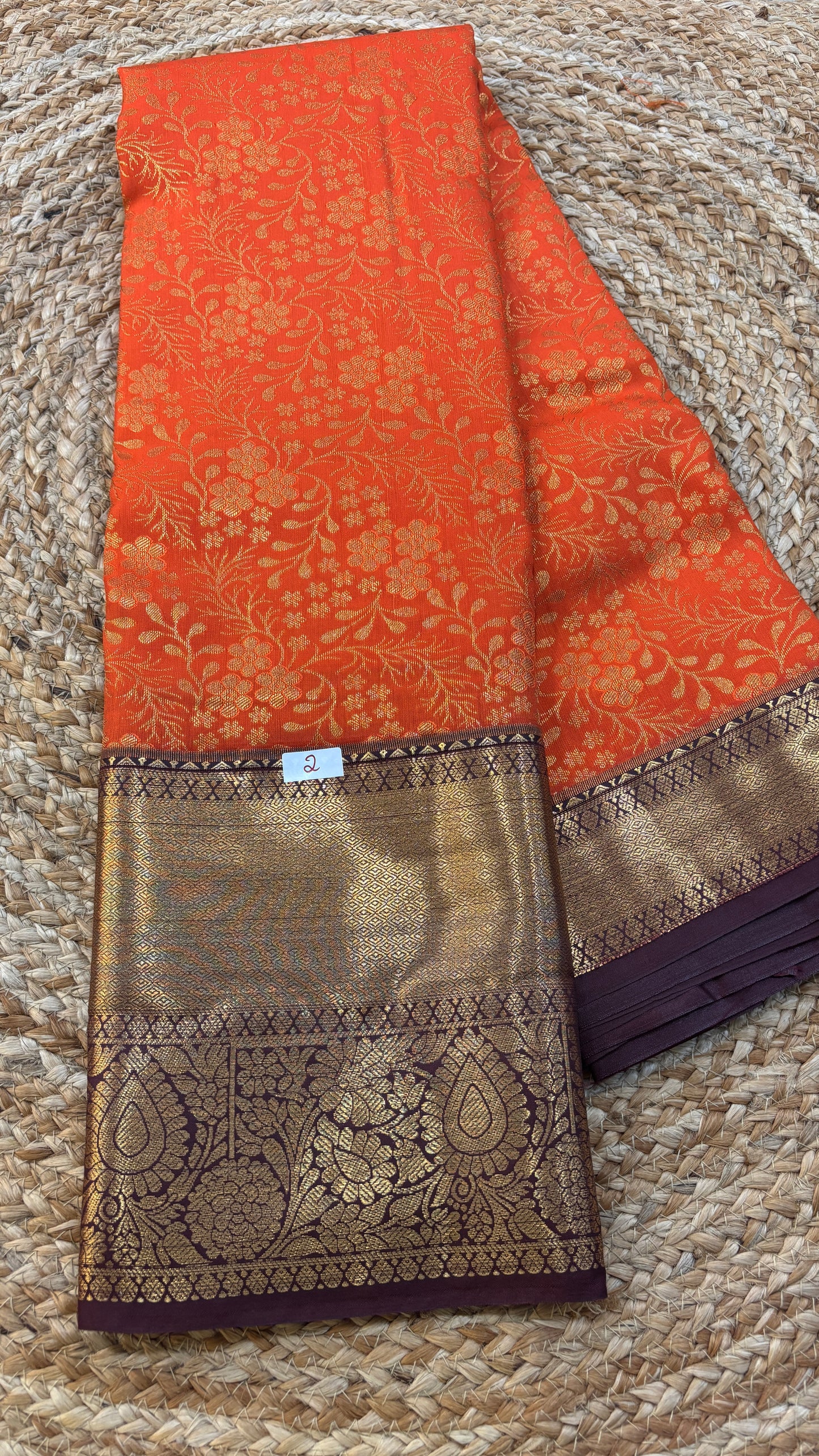 Semi Kanchi Orange Brown Borders