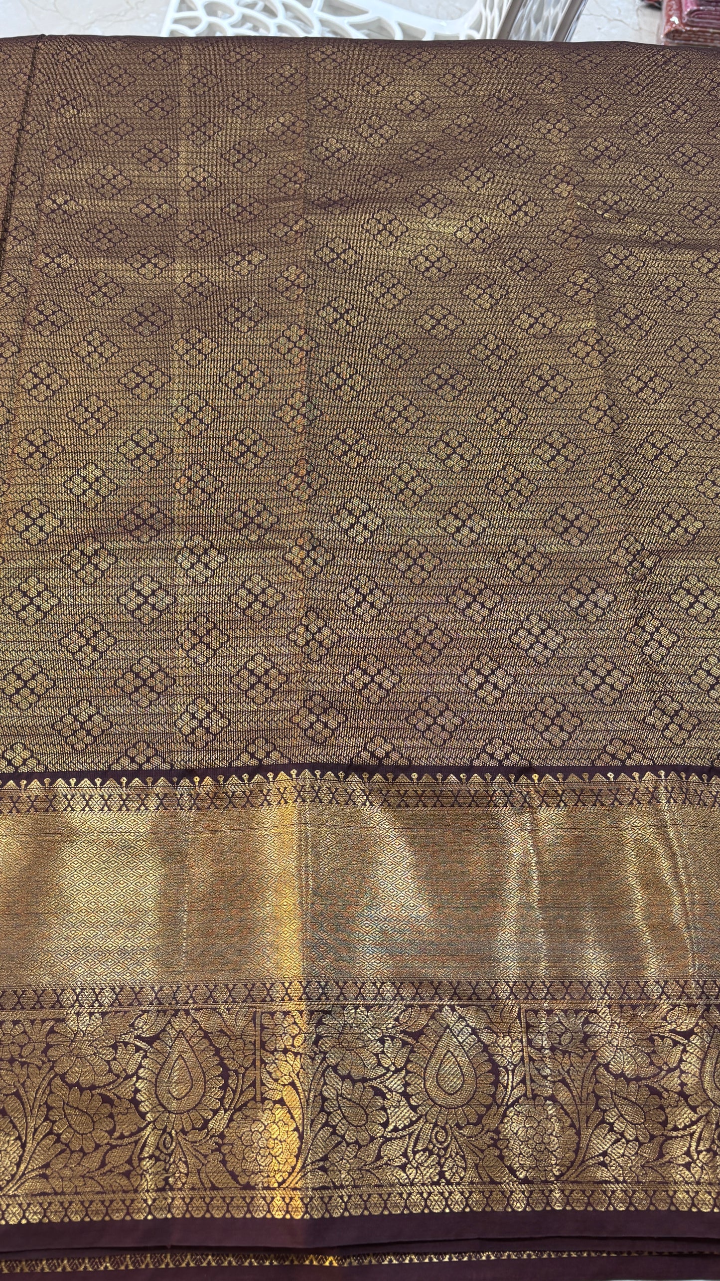 Semi Kanchi Orange Brown Borders