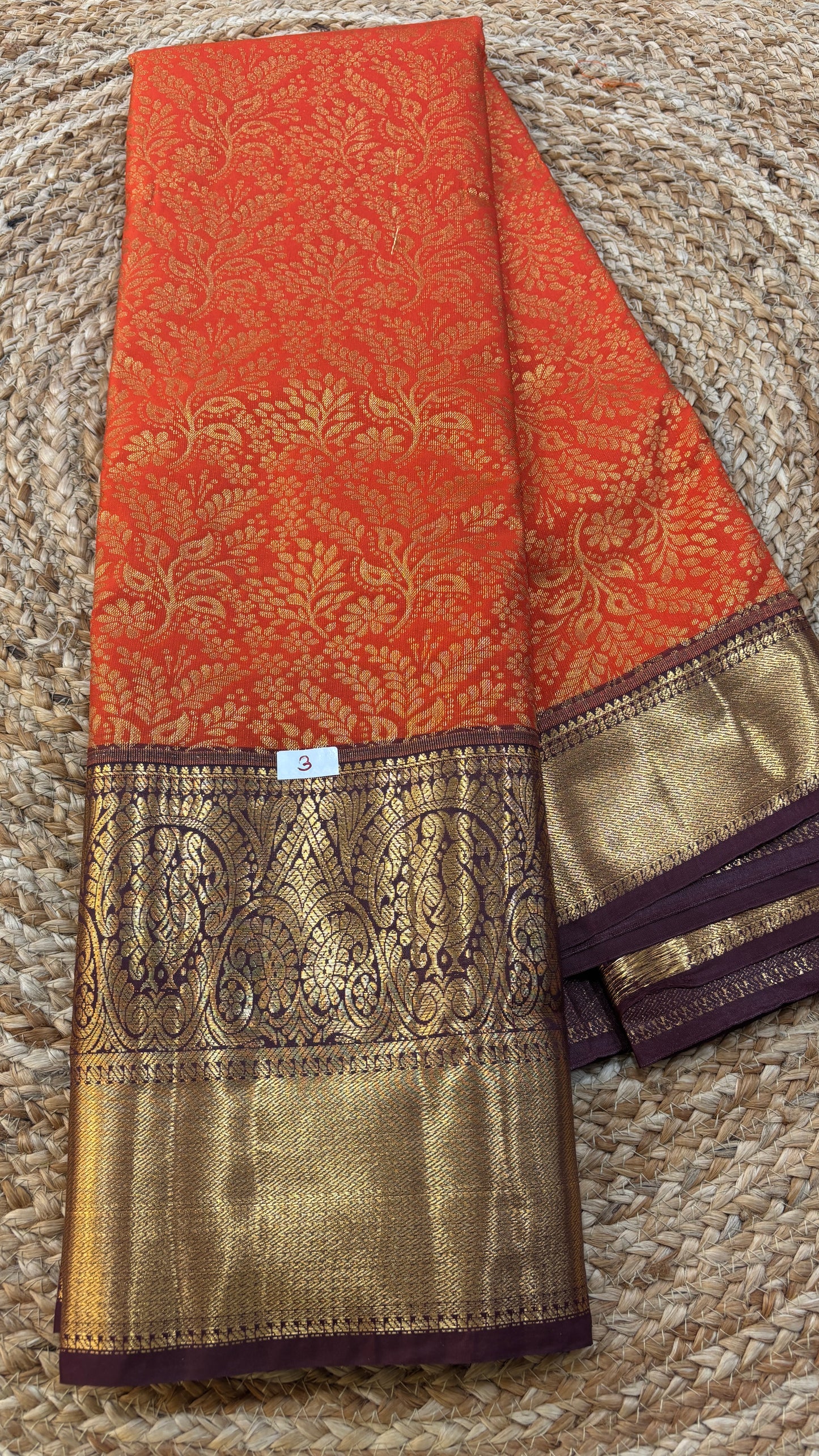 Semi Kanchi Orange Brown Borders