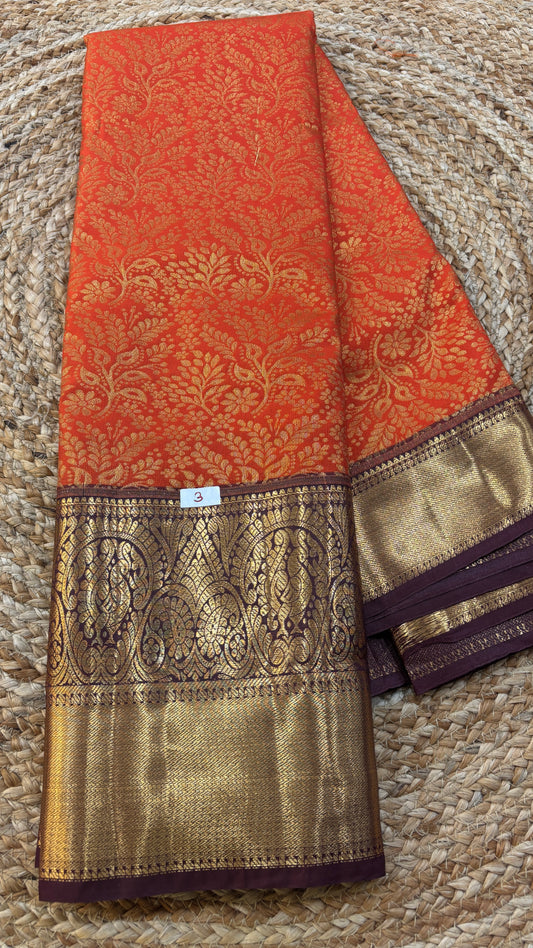 Semi Kanchi Orange Brown Borders