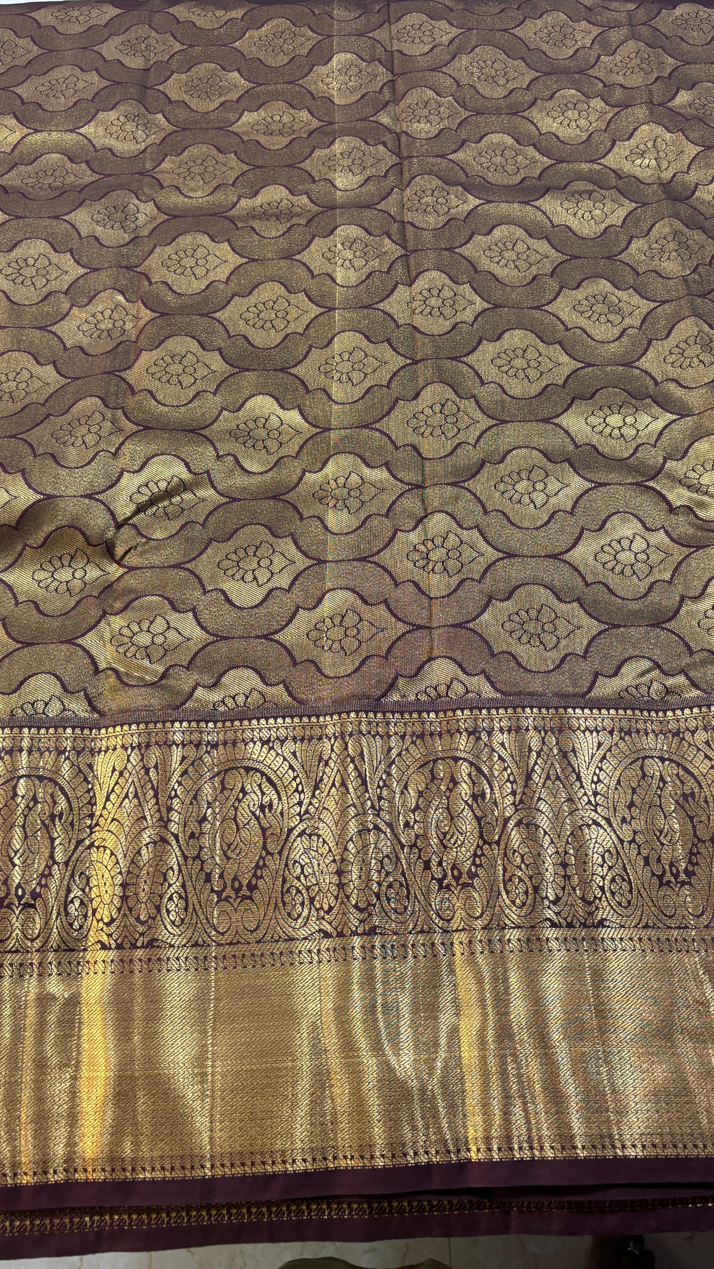 Semi Kanchi Orange Brown Borders