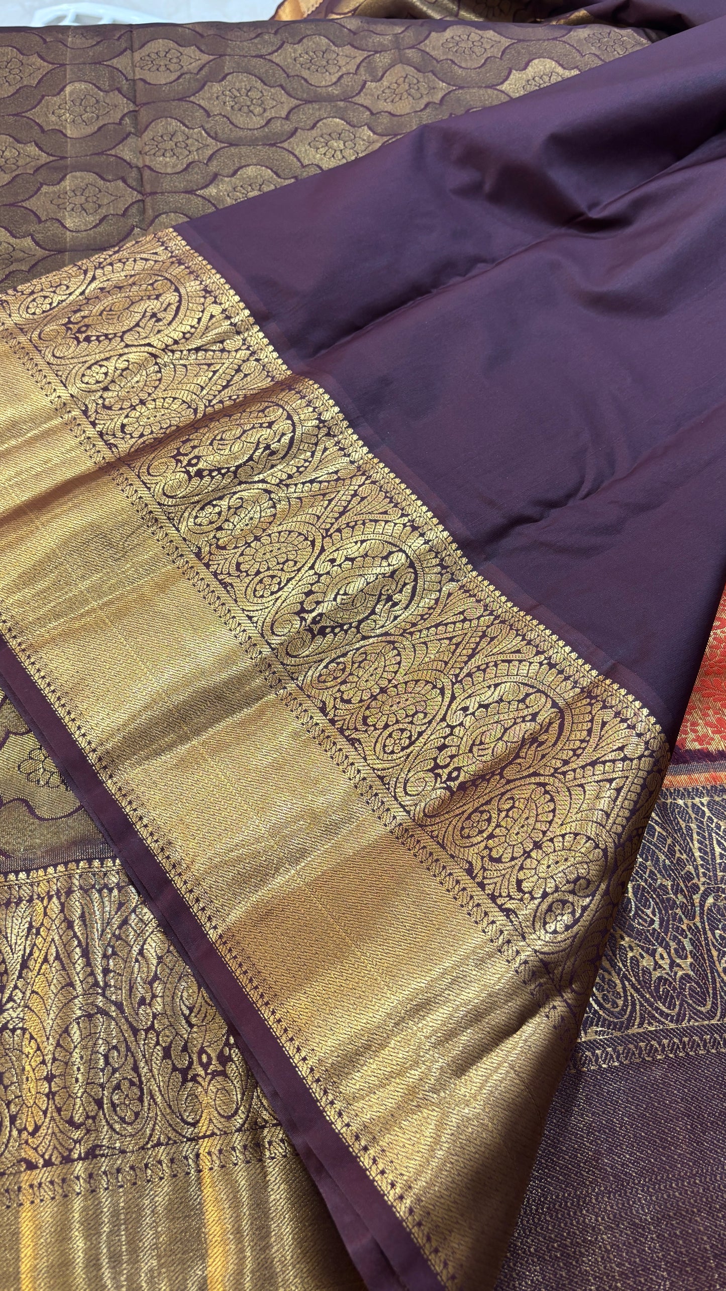 Semi Kanchi Orange Brown Borders