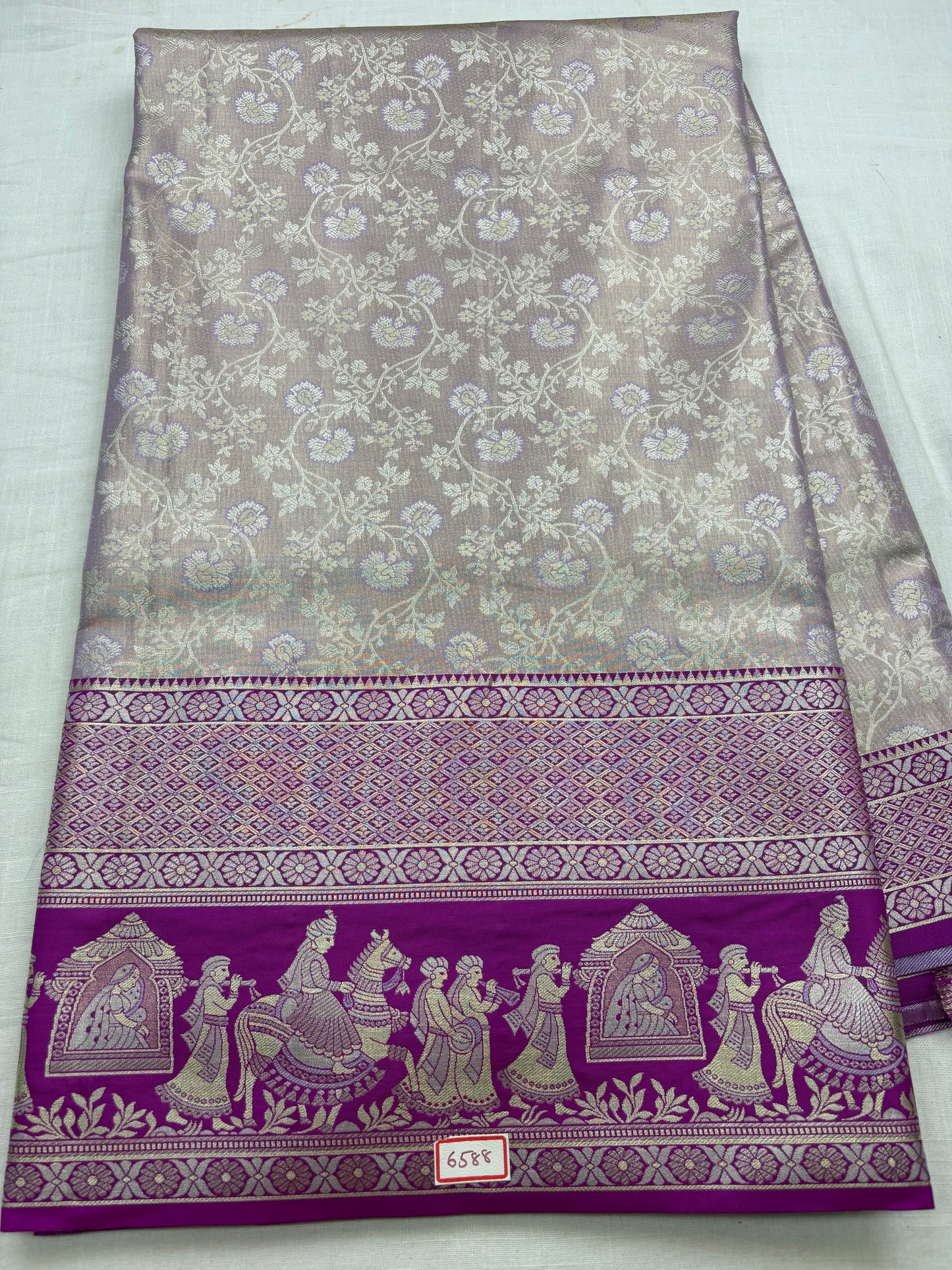 Meenakari Semi Kanchi Pattu Sarees Lavendar with Purple