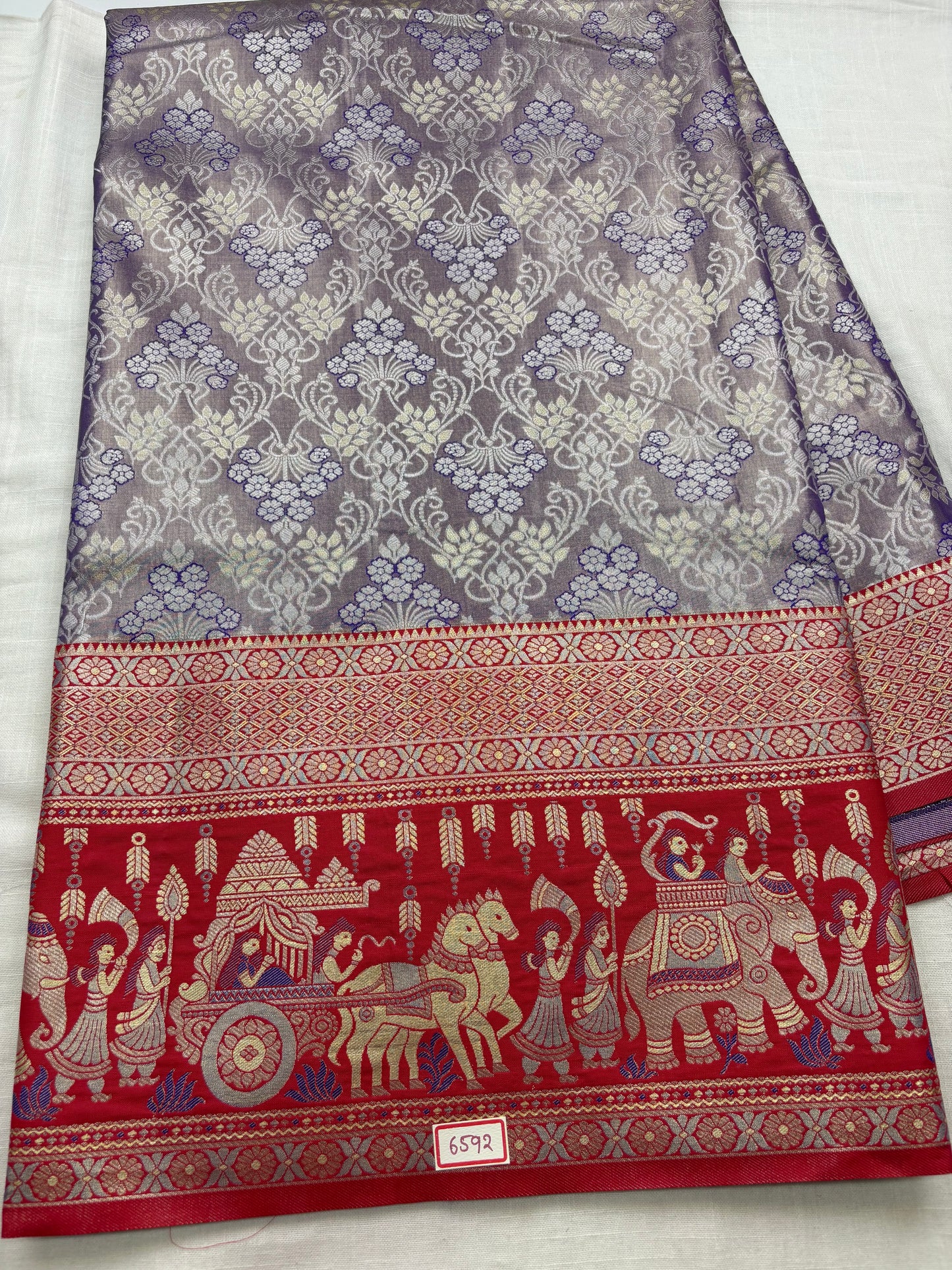 Meenakari Semi Kanchi Pattu Sarees Blue with Red