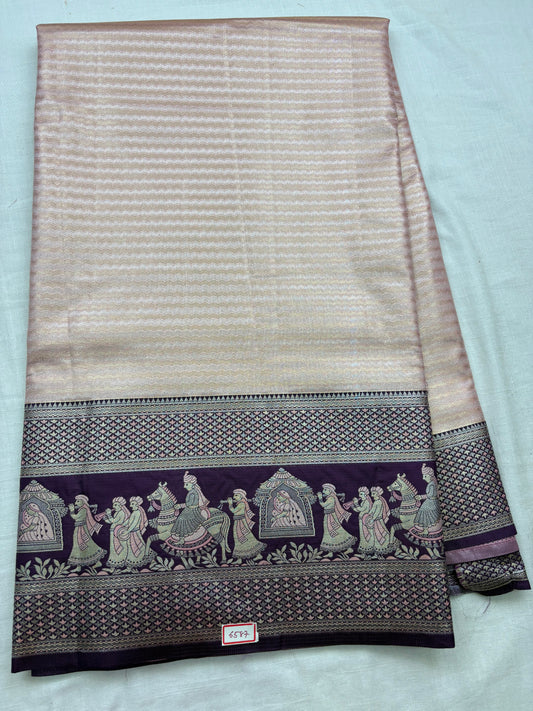 Meenakari Semi Kanchi Pattu Sarees Peach with Purple