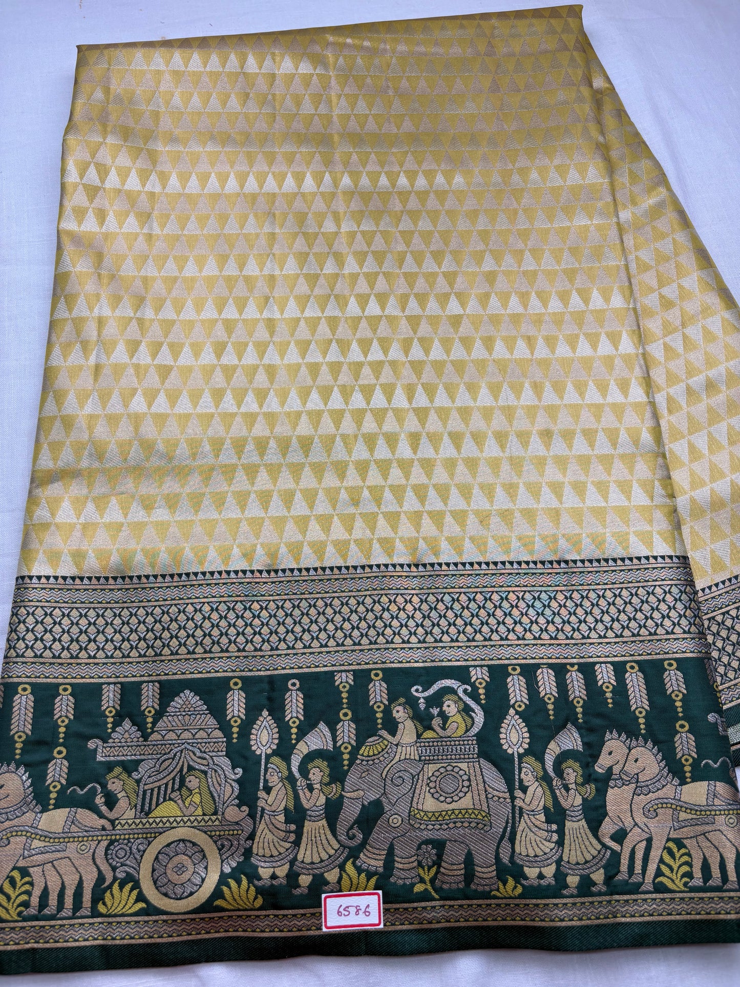 Meenakari Semi Kanchi Pattu Sarees Golden with Green