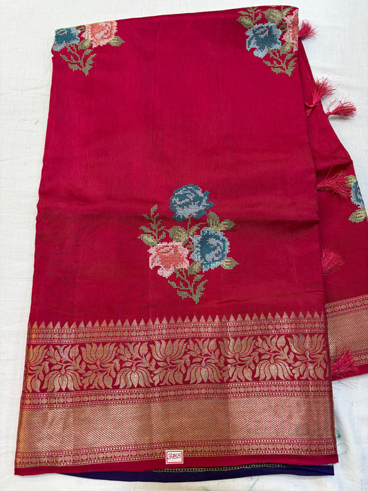 Russian Crepe Pettitpoint Embroidery Saree
