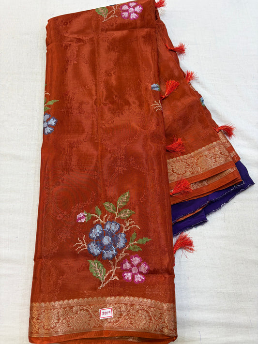 HO Satin Pattitpoint Embroidery Sarees