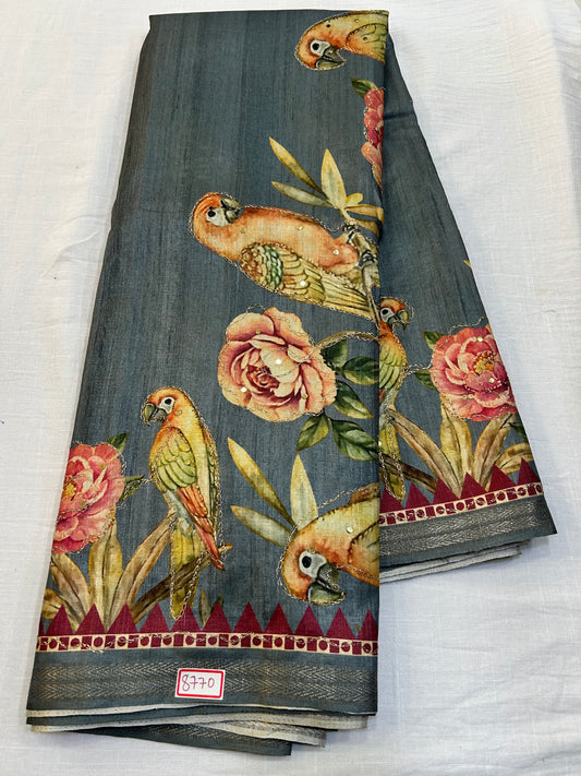 Tussar Silk Embroidery Saree