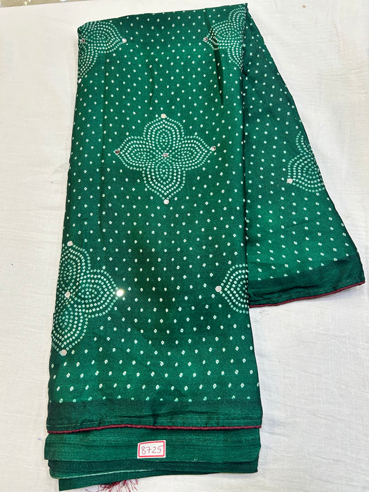 Green Bandini Silk Mirror work saree Design 2