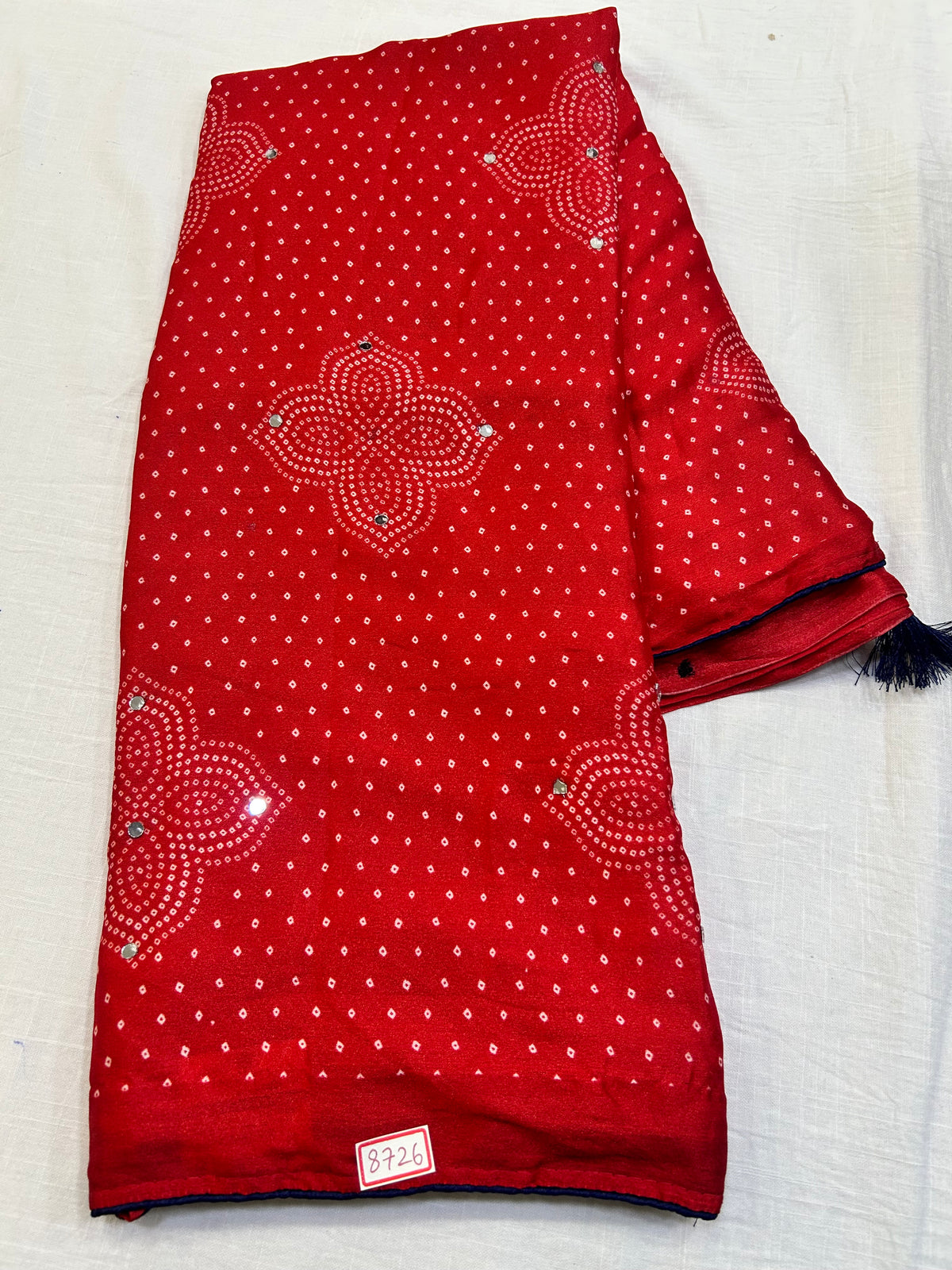Red Bandini Silk Mirror work saree Design 2