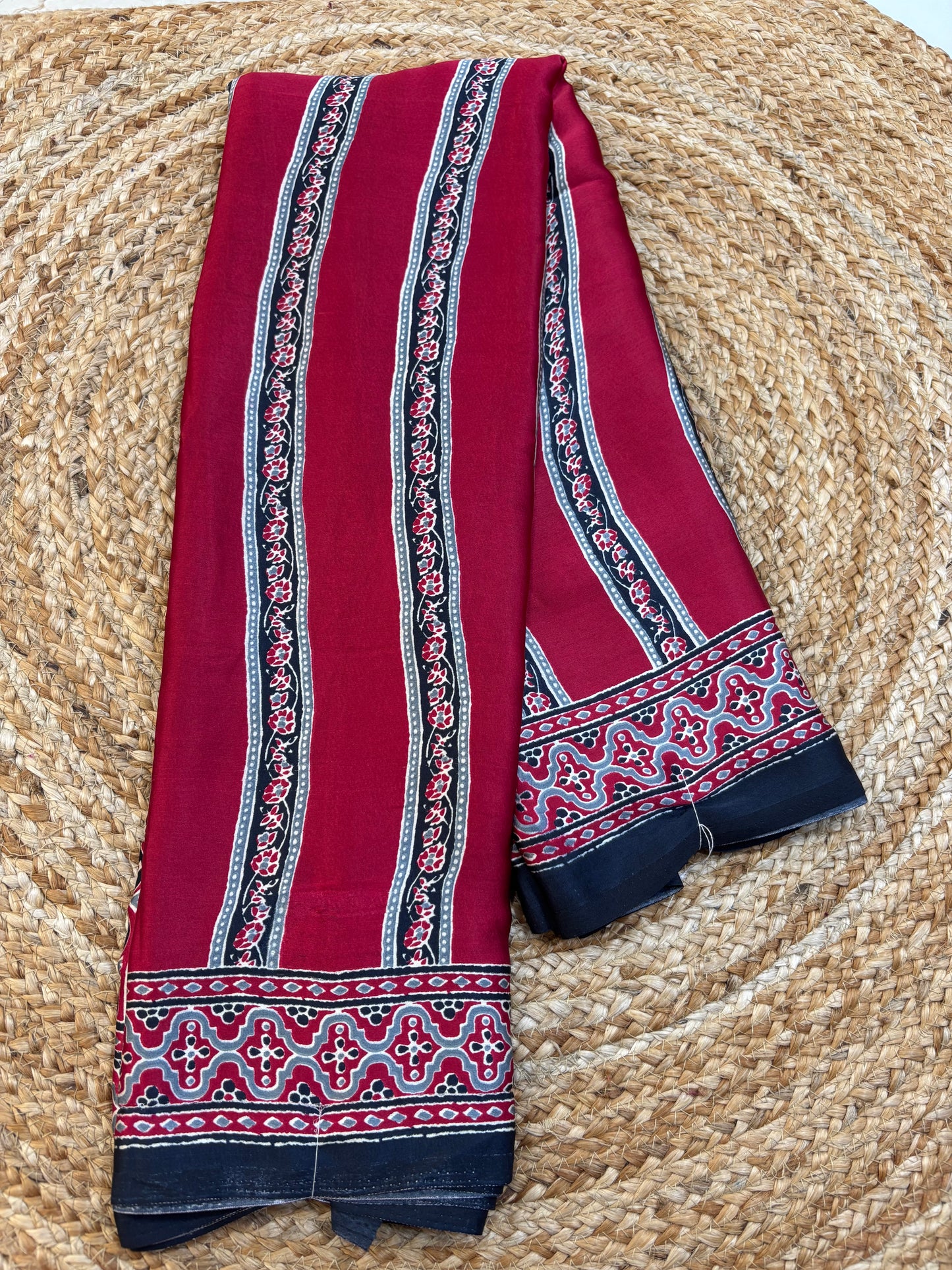 Japan Crepe Ajrakh Printed saree