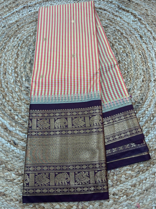 Semi Gadwal Vintage Checks Saree-36