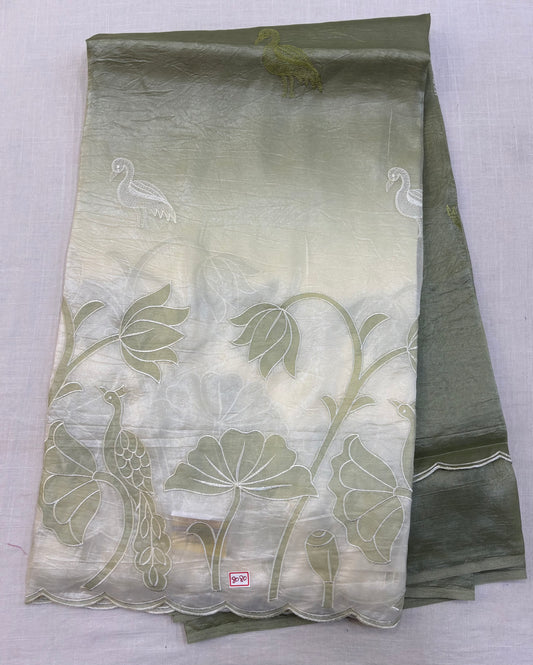 Soft Organza Applique Embroidery  Sarees