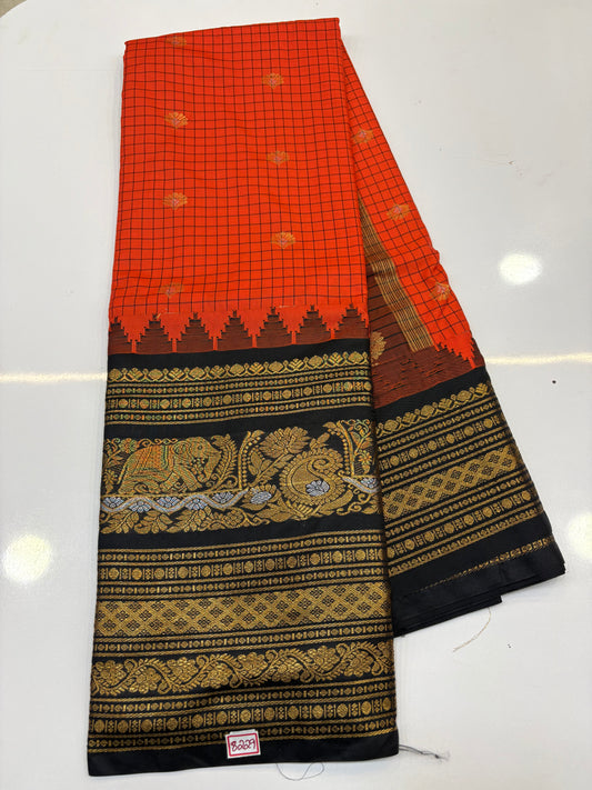 Semi Gadwal Checks Sarees