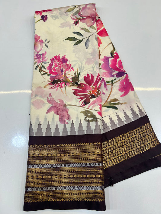 Digital Printed Semi Gadwal Silk Saree