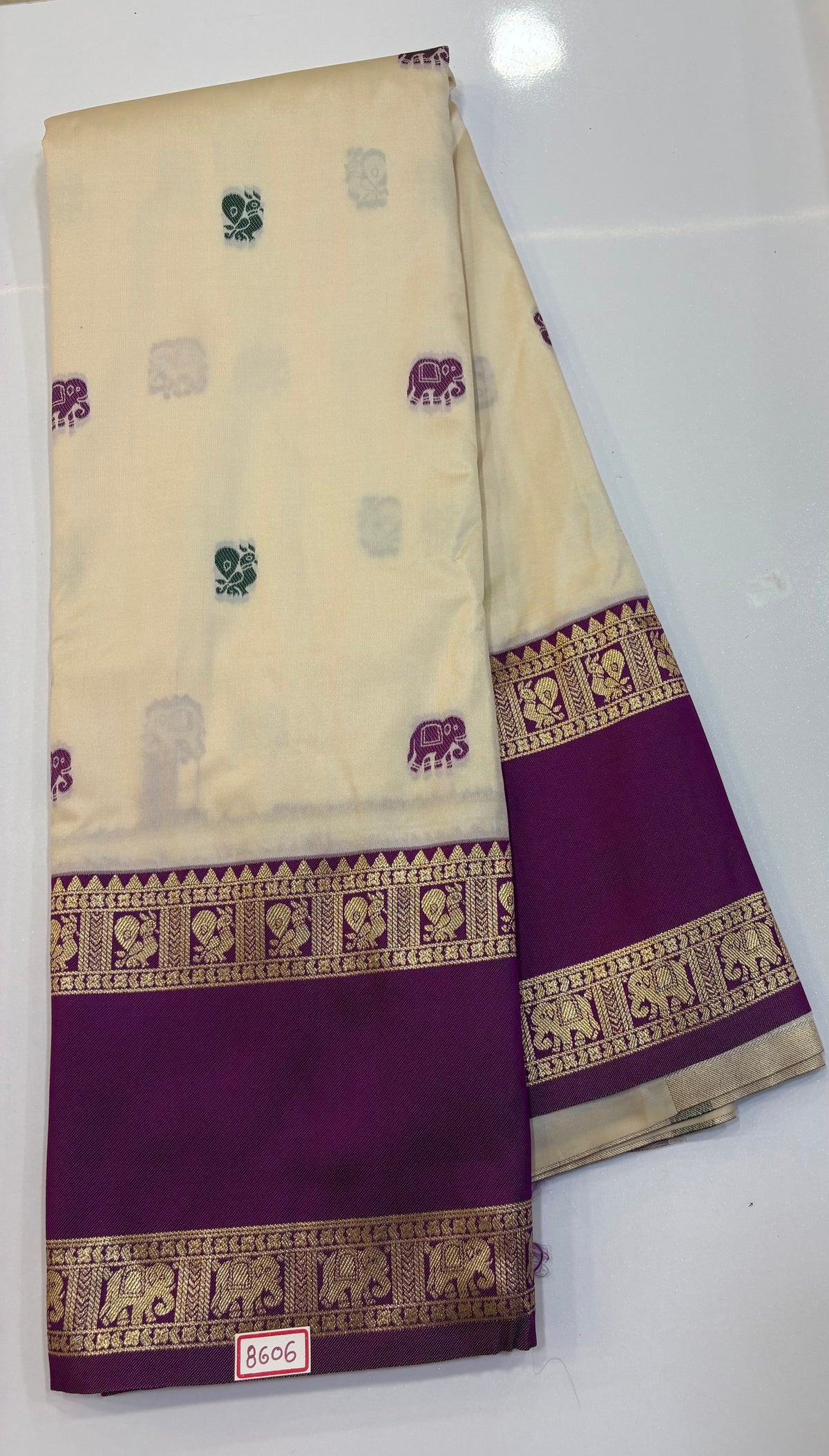 Fancy Soft Silk White with Purple Saree