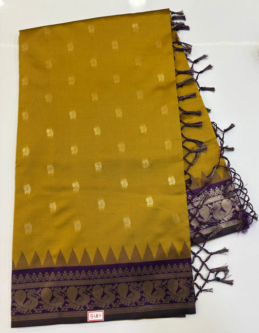 Vintage Pattu Yellow purple