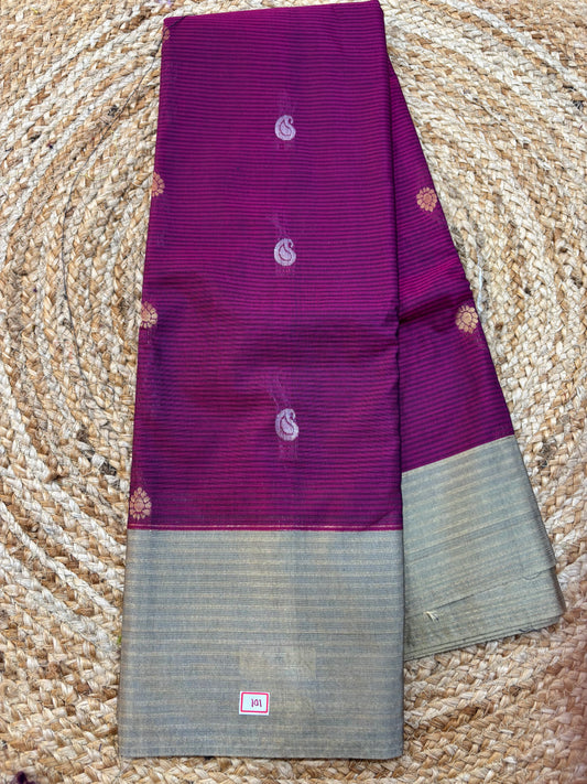 Semi Gadwal Lines Border Saree
